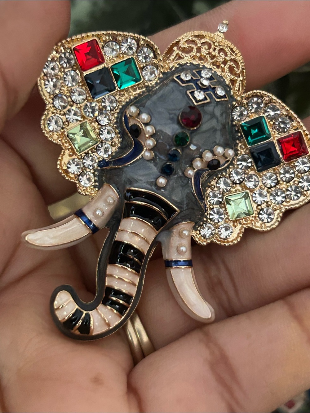 Gold-Tone Multicolor Crystal Elephant Brooch - Women Jewelry